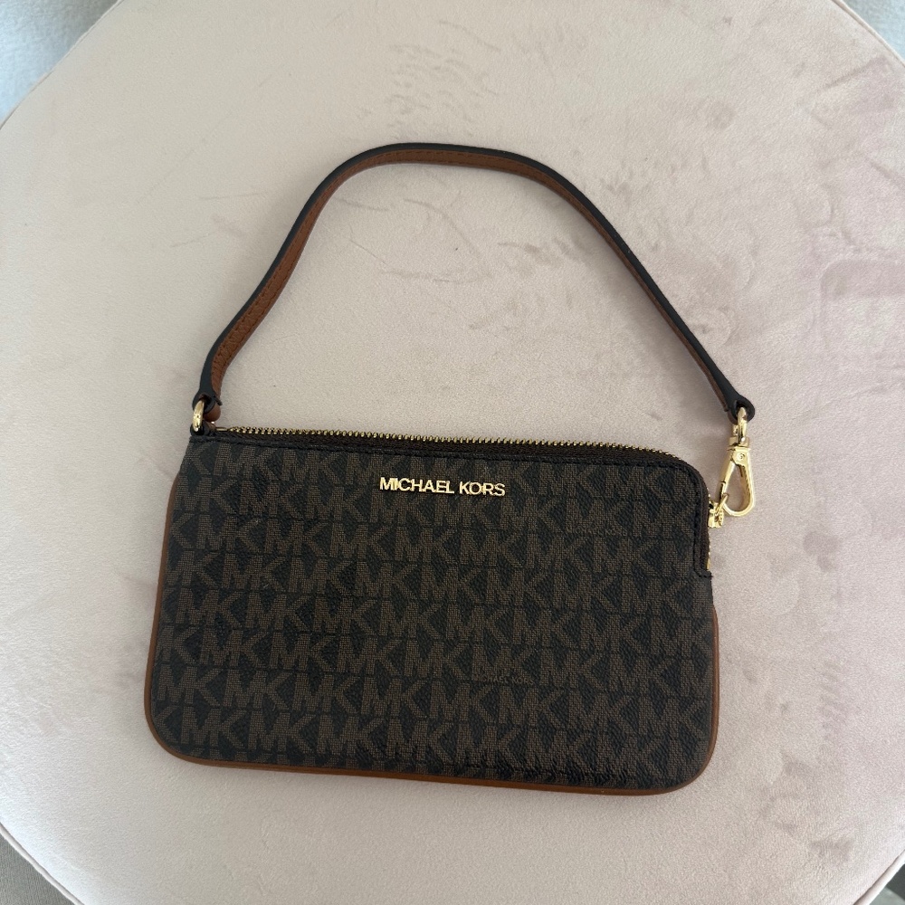 Michael Kors Jet Set Signature Logo Wristlet / Mini Shoulder Bag – Brown